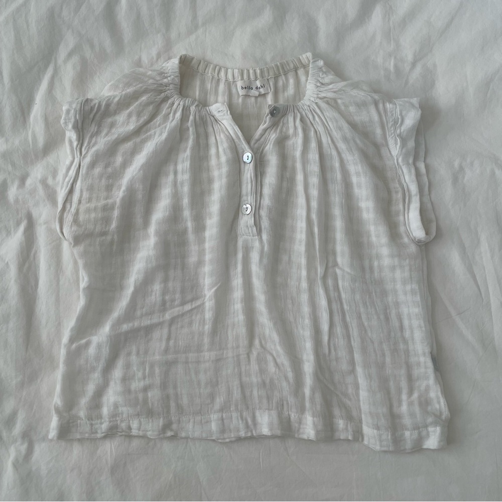 Bella Dahl White Checker Flowy Button Top